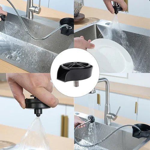 Miniatura 8 de POCREATION Lavadora automática de vidrio, accesorio de fregadero de boquilla giratoria de 360 grados, lavadora de botellas de acero inoxidable
