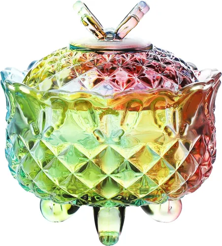 SOCOSY Royal - Caja de dulces de cristal en relieve con tapa, joyero con pies, tarro de galletas, tarro de galletas, dulces de boda, tarros de bufé,