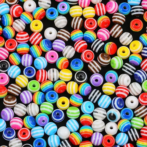 Miniatura 4 de 200 cuentas de rayas de resina de 0.315 pulgadas (0.315 in), colores mezclados, cuadrado, arco iris, para hacer joyas, cubo de plástico, espaciador