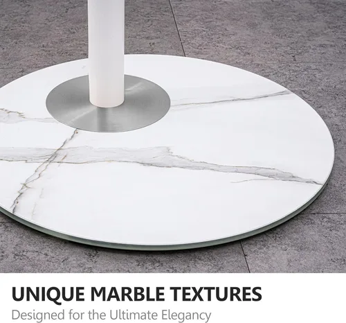 Miniatura 4 de FITUEYES Soporte de TV esquinero para 37 a 65 pulgadas, soporte de TV blanco moderno de mediados de siglo con base de vidrio texturizado de mármol