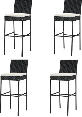 Miniatura 14 de Tangkula Juego de 2 taburetes de mimbre para patio, silla de bar para exteriores con cojín de asiento suave y reposapiés acogedor, marco de metal