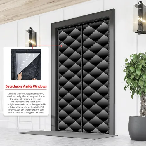 Miniatura 2 de Cortina magnética con aislamiento térmico para puerta con ventanas visibles desmontables, relleno de fibra de poliéster grueso y tela Oxford