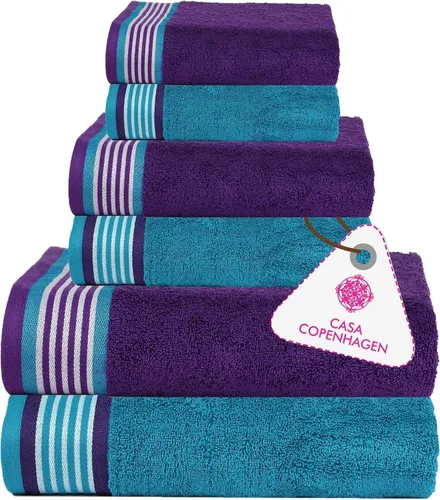 Miniatura 82 de CASA COPENHAGEN Juego de 6 toallas de palomitas de maíz, color azul polvoriento, 21.16 oz/m², 2 toallas de baño, 2 toallas de mano y 2 toallas