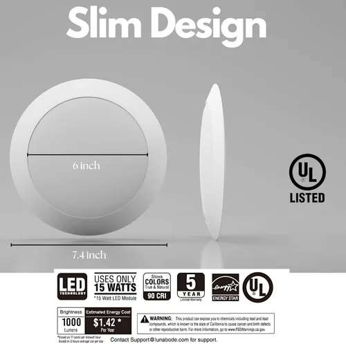 Miniatura 6 de Luz de disco de 7.5 pulgadas, 1 paquete de lámpara de techo regulable de montaje empotrado 5CCT 2700K/3000K/3500K/4000K/5000K Certificado ETL