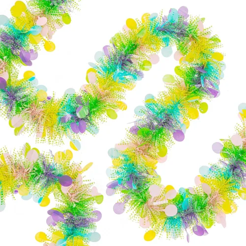 Miniatura 4 de Guirnalda de oropel de Pascua de 33 pies con diseño de huevo de Pascua metálico con confeti, guirnalda colgante de primavera, decoración para árbol