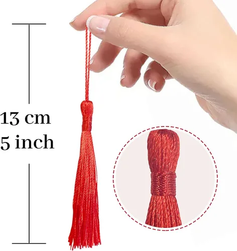 Miniatura 2 de 100 piezas de mini borlas negras de 13 cm/5 pulgadas con bucles para marcapáginas, fabricación de joyas, proyectos de bricolaje