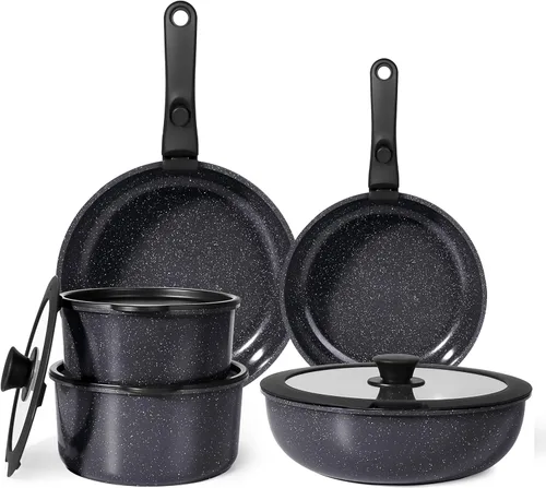 GiPP Juego de ollas y sartenes de cerámica antiadherentes, 11 piezas antiadherentes con mango desmontable, ollas y sartenes de cocina de inducción