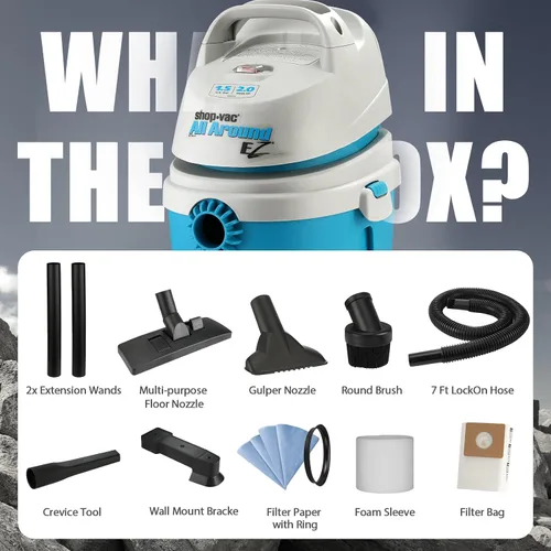Miniatura 9 de Shop-Vac Aspiradora húmeda y seca EZ de 1.5 galones 2.0 Peak HP, aspiradora compacta portátil, función 3 en 1 con soporte de pared y accesorios