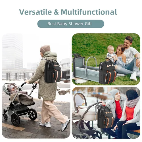 Miniatura 7 de ISMGN Mochila para pañales con cambiador, bolsa de pañales grande, bolsa de bebé, bolsa de pañales negra, negra