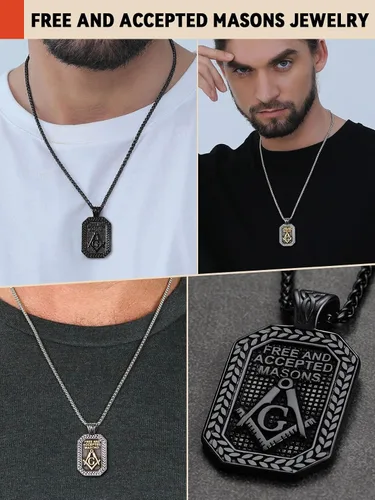 Miniatura 9 de FaithHeart Masonic Necklace for Men, Freemason Compass Symbol 18K Gold PlatedStainless Steel Free and Accepted Masons Pendant Jewelry with Gift Box