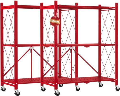 Miniatura 18 de DEANIC Estantes de almacenamiento plegables de 3 niveles con ruedas, soporte para electrodomésticos de cocina, estante de alambre de metal Gris