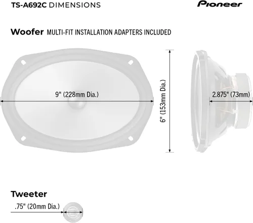 Miniatura 6 de PIONEER TS-A692C, altavoces de audio de 2 vías, rango completo, calidad de sonido clara, fácil instalación y respuesta de graves mejorada, 6