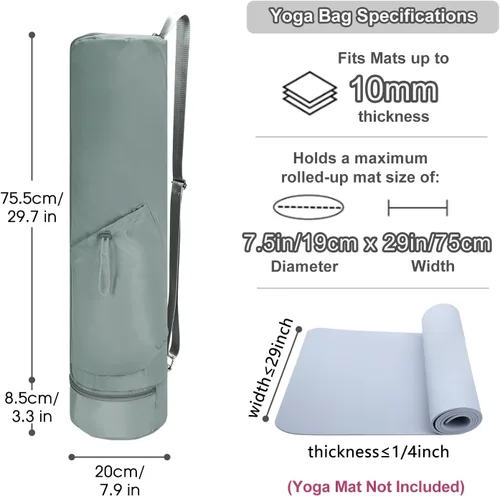 Miniatura 2 de sportsnew Bolsa para esterilla de yoga, bolsa de transporte para esterilla de yoga con cremallera completa con bolsillo para botella de agua con Gris