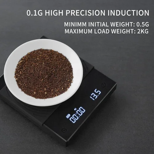 Miniatura 4 de Báscula de Café TIMEMORE Basic 2.0, Báscula Electrónica de Espresso con Temporizador, 2000 Gramos y Tasa de Flujo de Agua con Función de Negro