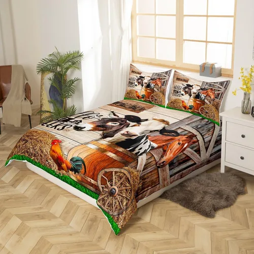 Miniatura 2 de Manfei Juego de funda de edredón de granja tamaño individual, funda de edredón con 1 funda de almohada, juego de ropa de cama vintage de madera
