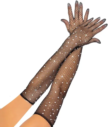 Miniatura 5 de Guantes de malla para mujer, guantes largos negros, guantes de encaje sexy, guantes de fiesta, guantes sin dedos, guantes de Halloween, disfraces