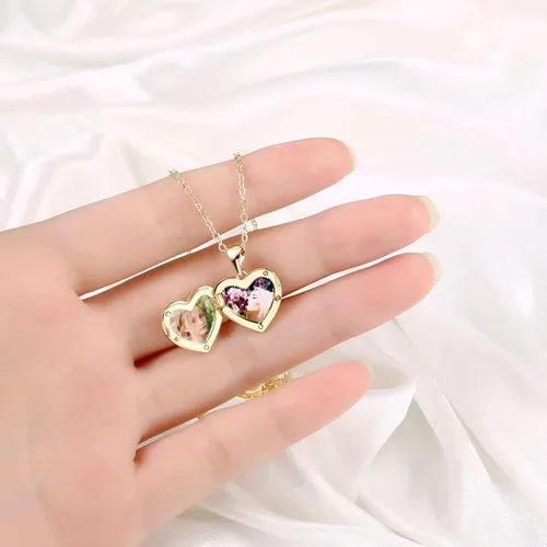 Miniatura 5 de IEFWELL - Collares con medallón de letra inicial para fotos, chapado en oro de 14 quilates, para mujeres y niñas