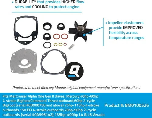 Miniatura 2 de Quicksilver by Mercury Marine 8M0100526 Kit de reparación de bomba de agua para motores fueraborda Mercury o Mariner y transmisiones MerCruiser
