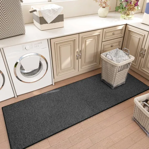 Miniatura 4 de AREDO Alfombra de pasillo con parte trasera de goma antideslizante, alfombra de piso suave lavable para cocina, pasillo, entrada interior, Negro