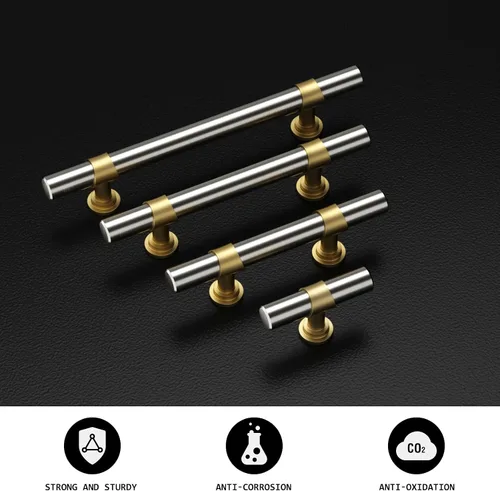 Miniatura 7 de Homdiy - Paquete de 10 tiradores de gabinete de 3–3/4 pulgadas de níquel cepillado y oro, manijas de gabinete plateadas, manijas de níquel cepillado