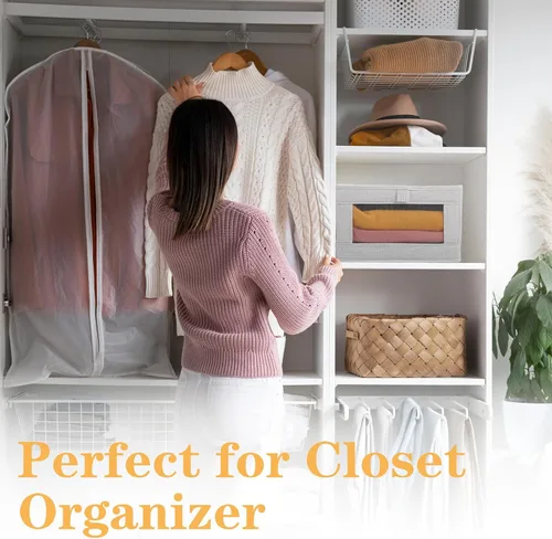 Miniatura 3 de Paquete de 6 organizadores plegables de lino para armario, contenedores de almacenamiento transparentes para ropa, toallas, libros, estantes, beige