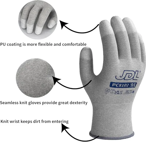 Miniatura 2 de JDL Guantes de trabajo ESD, guantes antiestáticos para construcción de PC, instalación y reparación de computadoras, guantes de fibra de carbono