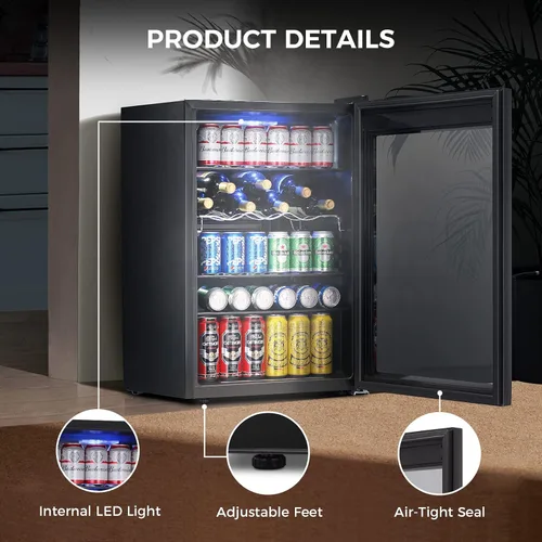 Miniatura 4 de Kismile Refrigerador y enfriador de bebidas de 4.5 pies cúbicos, mini puerta de vidrio para 145 latas, pantalla digital de temperatura