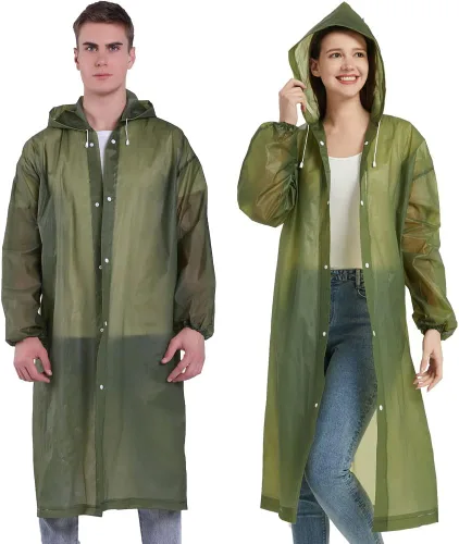 Miniatura 9 de YDYJKI Paquete de 2 ponchos de lluvia impermeables para adultos, impermeables de emergencia reutilizables con capucha y cordón, ponchos ligeros