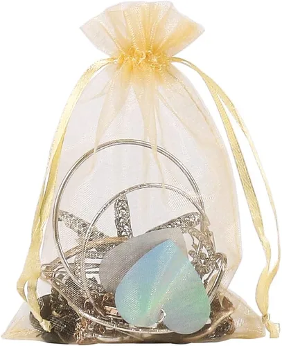 Miniatura 6 de HRX Package 100 bolsas de regalo de organza dorada, 4 x 6 pulgadas, de malla de caramelo, con cordón, bolsas de joyería para Navidad, boda, fiesta