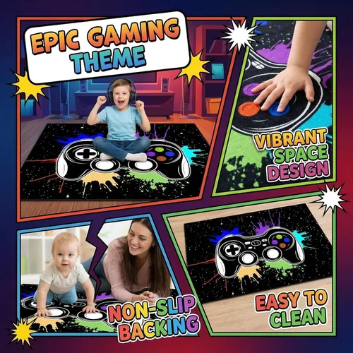 Miniatura 4 de Alfombras de Jugador para Dormitorio de Niños, Pintura de Dibujos Animados con Gamepad, Alfombra para el Hogar para Adolescentes, Decoración Genial
