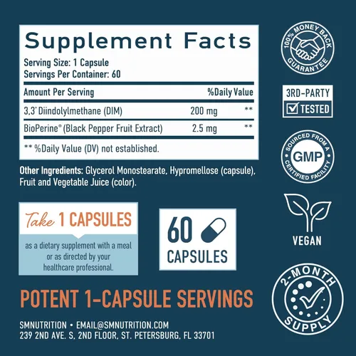 Miniatura 6 de Suplemento DIM 200 mg para el equilibrio hormonal Microesferas de liberación retardada Equilibrio de estrógeno para mujeres y hombres