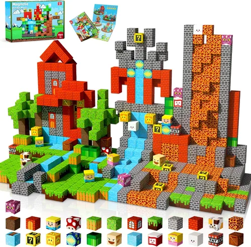 Miniatura 12 de GraceDuck Bloques magnéticos con caja de hierro, 45 bloques de construcción magnéticos de viaje, juego educativo STEM de construcción para niños a