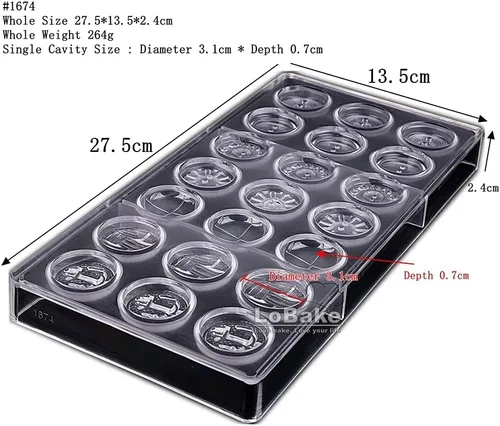 Miniatura 2 de LoBake 21 cavidades 7 diseños botón redondo policarbonato PC chocolate molde caramelo cubo de hielo molde Sugarcraft moldes DIY hornear