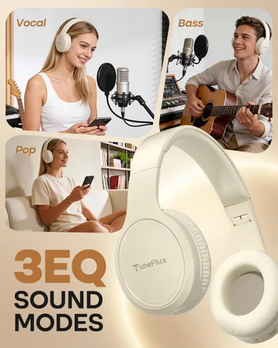 Miniatura 5 de TuneFlux Auriculares Bluetooth, auriculares inalámbricos Bluetooth 6.0 de 70 horas de reproducción, 3 modos de música EQ, plegables y ligeros sobre