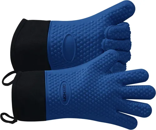 Miniatura 9 de GEEKHOM Guantes de Barbacoa Resistentes al Calor Manoplas de Horno - Guantes de Silicona para Parrilla con Protección de Brazo Largo de 14" - Rojo