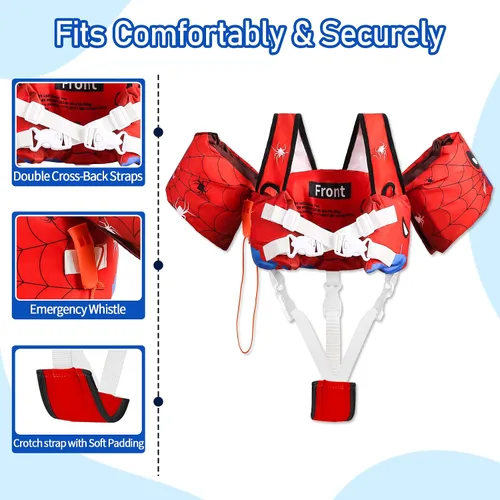 Miniatura 4 de Chaleco de natación para niños pequeños de 22 a 66 libras para niños y niñas, chaqueta flotante de piscina para bebés con arnés de hombro con alas