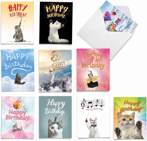 The Best Card Company - 10 bonitas tarjetas de cumpleaños con sobres (4 x 5.12 pulgadas) - Tarjetas de notas para mascotas y animales, surtido en