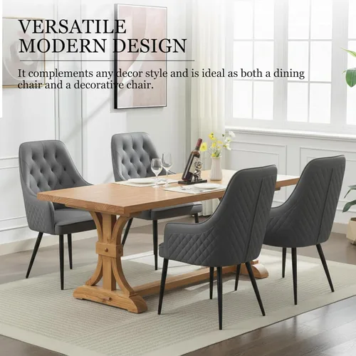 Miniatura 6 de Juego de 4 sillas de comedor modernas, tapizadas de piel sintética, sillas de comedor, silla de cocina, silla con brazo copetudo con patas de metal