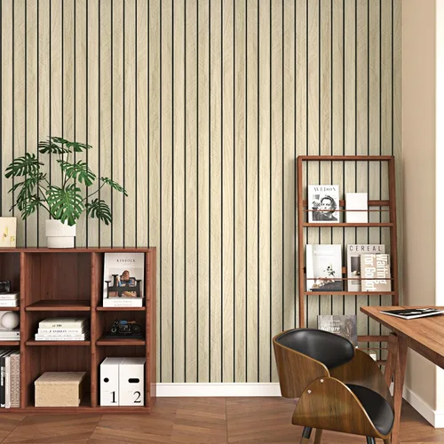 Miniatura 3 de Wallercity Paneles acústicos de listones de madera marrón claro para decoración elegante, reducción de ruido, paneles de grano de madera con textura