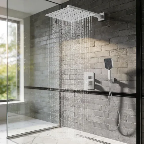 Miniatura 6 de Sistema de Ducha Moderno de Lluvia de Latón Juego de Grifería con Válvula y Desviador Mezclador de Ducha con Ducha de Mano de Alta Presión Regadera