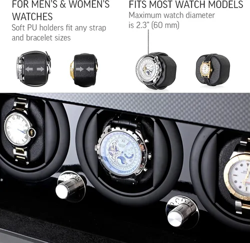 Miniatura 3 de Enrollador de reloj y caja de almacenamiento para enrollar 3 relojes automáticos y 12 espacios de almacenamiento de relojes