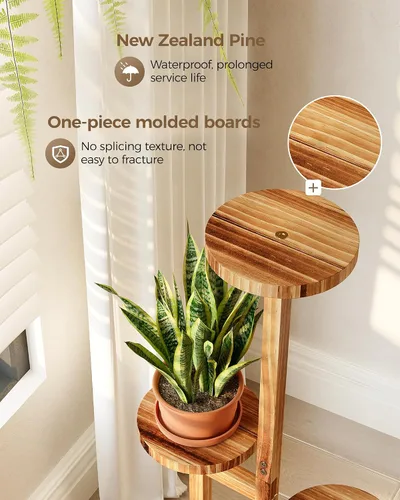 Miniatura 3 de Bamworld Soporte para plantas de interior, soporte de madera de 4 niveles para múltiples plantas, soportes de esquina altos para plantas al aire