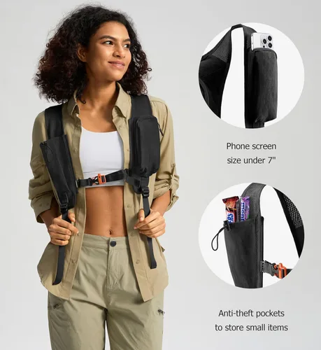 Miniatura 4 de Uselike 10L Mochila pequeña de senderismo para viajes, mochila de día plegable, ligera y compacta para mujeres y hombres, Negro, Pequeño, Compacto