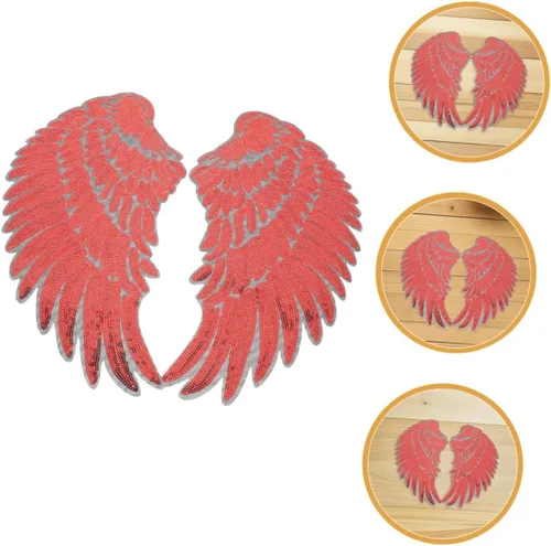 Miniatura 7 de Red Embroidered Sequin Angel Wings Patches 2 Pairs Iron-on Adhesive Backing Appliques for Clothing Backpacks Jackets DIY Craft Party Decorations
