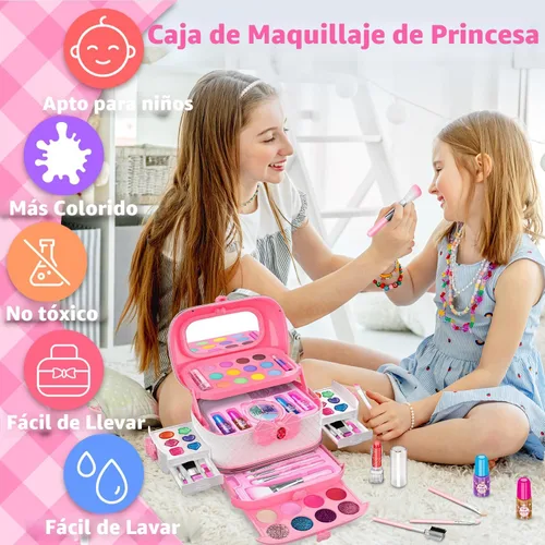 Miniatura 5 de Hollyhi Kit de Maquillaje de 58 Piezas para Niñas, Juguetes de Princesa, Set de Cosméticos Reales Lavables con Espejo, Sets de Maquillaje