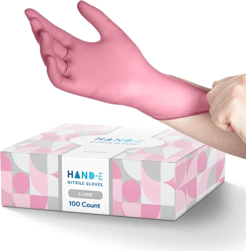 Miniatura 13 de Hand-E Touch - Guantes desechables de nitrilo rosa, para esteticista, técnico de uñas, tinte y estilista de cabello, guantes de limpieza