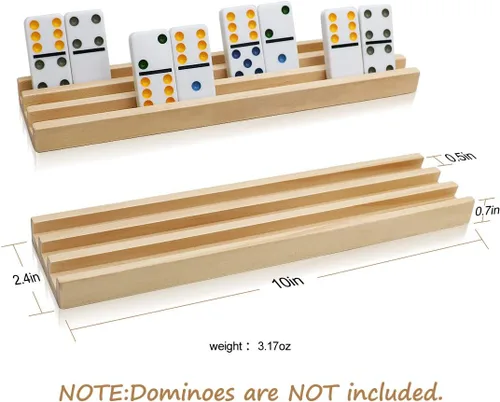 Miniatura 3 de Exqline Juego de 8 bandejas de dominó de madera de primera calidad, organizador para tren mexicano de pollo y otros juegos de dominó, dominó