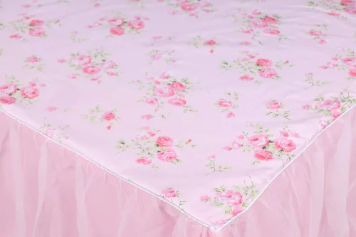 Miniatura 3 de LELVA Faldas de cama con volantes de polvo, tamaño individual, con volantes de encaje y plataforma, 18 pulgadas de profundidad, algodón floral, Rosa