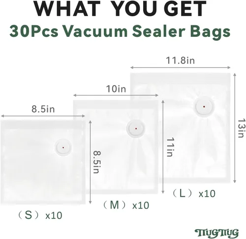 Miniatura 2 de Bolsas selladoras al vacío reutilizables para alimentos, 30 unidades (S/M/L), bolsas Sous Vide sin BPA para calefacción por microondas, cocina