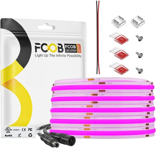 Miniatura 46 de Tira de luces LED COB DC24V de 16.4 pies, 6000 K, blanco frío, 320 LED, flexible, de alta densidad, uniforme, brillante, 9W/m, CRI90+ regulable